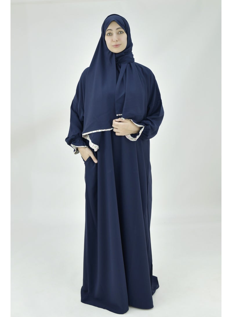  داماس كولكشن باس صلاة نسائي قطعة واحدة من قماش كريب فوكا فاخر مع وشاح متصل وجيب – ملابس صلاة شرعية مريحة - Image 1